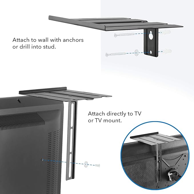Mount-It! Floating TV Shelf – Dual Wall or TV Mountable AV Shelf – for Cable Boxes, Streaming Devices & Consoles – Steel with Vents & Safety Lip – Easy Installation – Space-Saving Design (6.6 lbs)