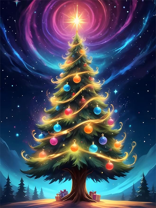 QZOTRXI Christmas Tree Diamond Painting Kits for Adults - Magic Christmas Tree Diamond Art DIY 5D Full Round Drill Crystal Rhinestone Arts and Crafts for Home Wall Decor 20x24 Inch
