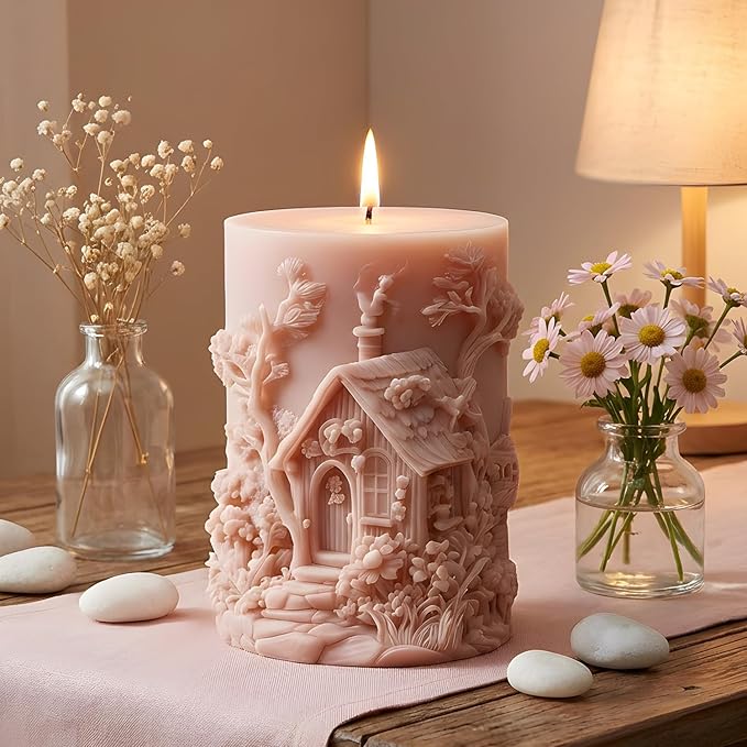 XIAOSHUI Wooden House Silicone Candle Molds for Candles Making Resin Casting Aromatherapy