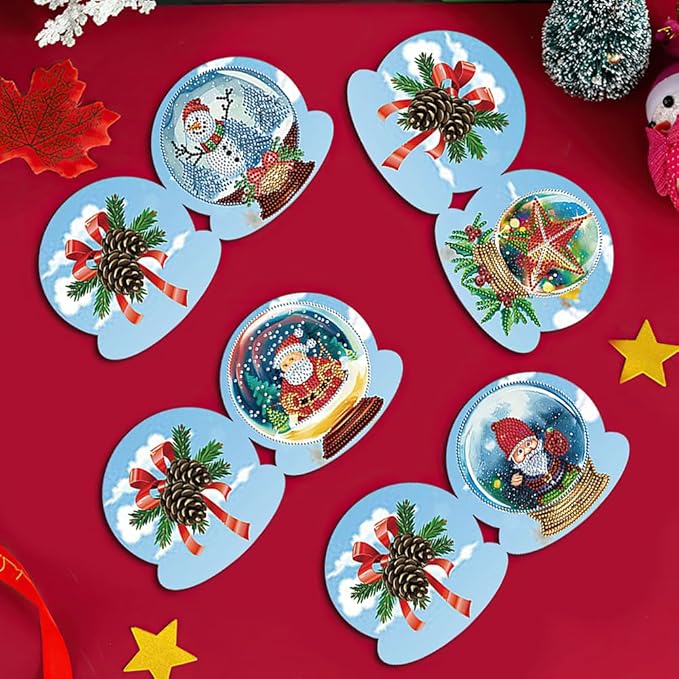 10PCS Special Shape Diamond Drawing Cards Xmas Crystal Ball Set DIY Diamond Painting 5.91x5.91inch
