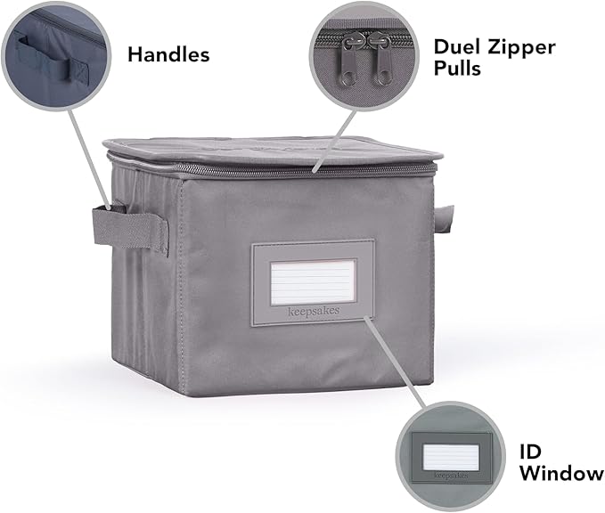 Covermates Keepsakes Zip-Top Storage Box Set, 3 Pack Heavy Duty Polyester Organizer Bins, Stackable Design, ID Window, Reinforced Handles, Closet Home Storage, Graphite