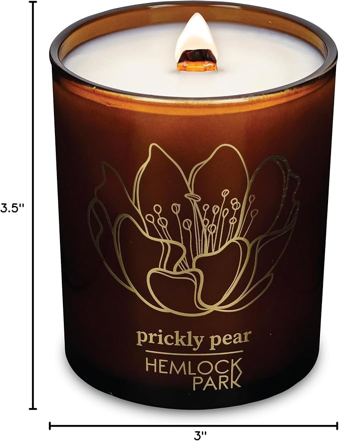 Hemlock Park Amber & Gold Wood Wick Candle Handcrafted with Natural Coconut Wax (Standard 7.2 oz, Prickly Pear)