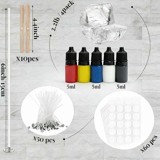2.2 lb Clear Gel Wax for Candle Making, Colored Gel Wax High Density Jelly Candle with 5 Color Dye, Wick and Stickers Kit for DIY Candles Making