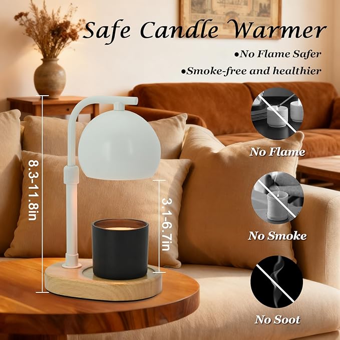 Candle Warmer Lamp Timer - Birthday Gifts for Women Mom, Mothers Day Gifts, House Warming Gifts New Home Decor Modern Farmhouse Decor with 2 Bulbs Wax Melt Compatible All Jar Candles White