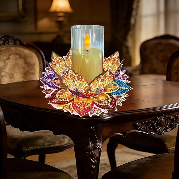 5D DIY Diamond Art Painting PVC Flower Candle Holders Tealight/Tea Light/Votive Candle Holder, for Table Centerpiece Home Décor Party Wedding Dinning-Flower-8
