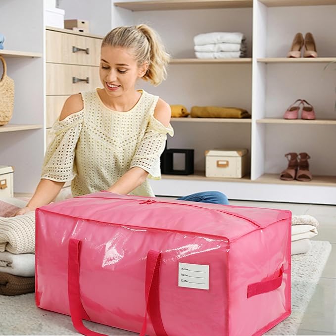 VTSVTS 8 Pack Extra Heavy Duty Large Moving Bags with Comfortable Handle & Strong Zipper,Storage Totes for Space Saving Moving Storage College Supplies Alternative to Moving Box,Pink