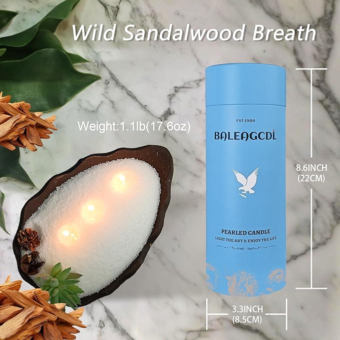 Scented Candle Sand - YUKCAXDLS 18oz Hearthside Sandalwood Pearled Candles with 30 Wicks - Warm Woody Scent - Refillable for Making Lasts up to 100+ Hours of Steady Burn Smokeless - White