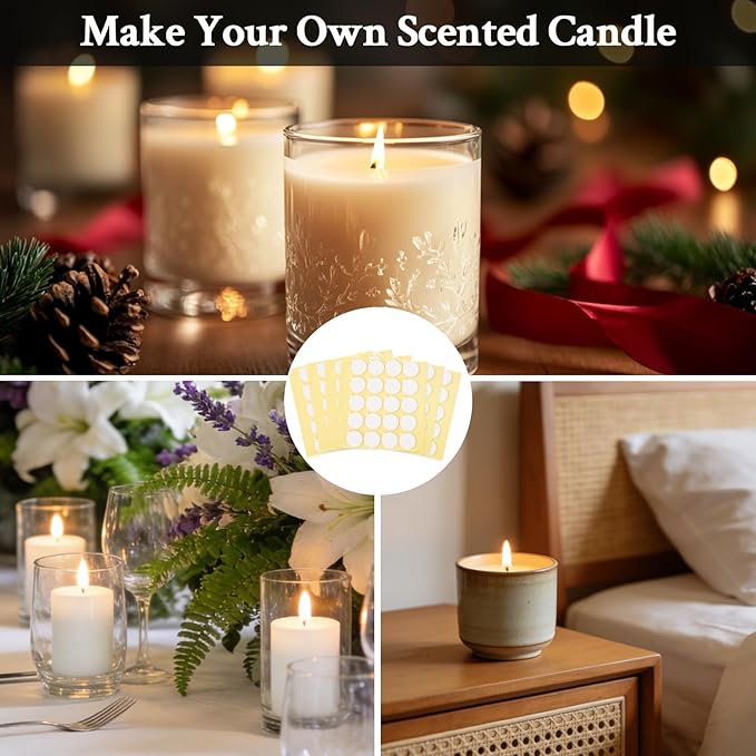 RAINFLOW 720 Pcs Candle Wick Stickers - Candle Making Kit,Candle Making Supplies,Double Sided Stickers with The Little Tail for DIY Homemade candlemaking,Hot Wax Stickers for Candle Making