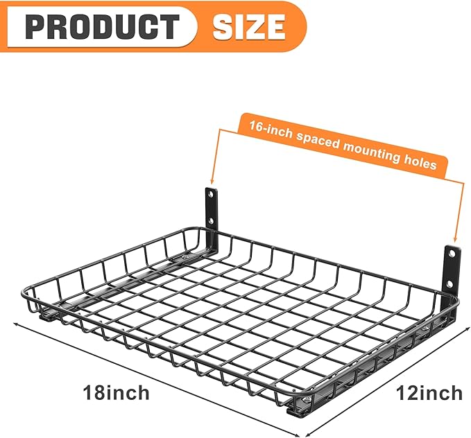 TORACK 2-Pack 12x18 inch Wall-Mounted Shelves, Garage Wall Shelf for Closet & Laundry Room, Heavy-Duty Floating Shelves Hold Up to 60 lbs(Black)
