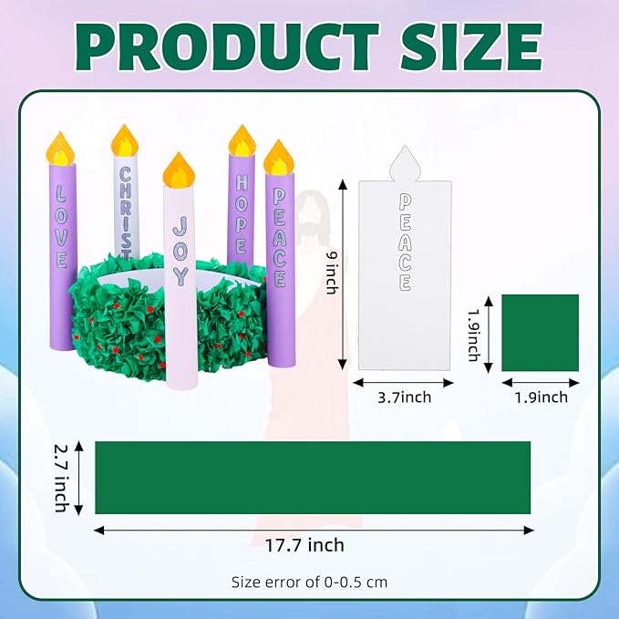 Eaasty 24 Set Christmas Advent Wreath Craft Kits Stand up Advent Tissue Paper Wreath Craft with Christ Peace Joy Love Hope Candle Paper DIY Holly Leaves Tissue for Christmas Activities
