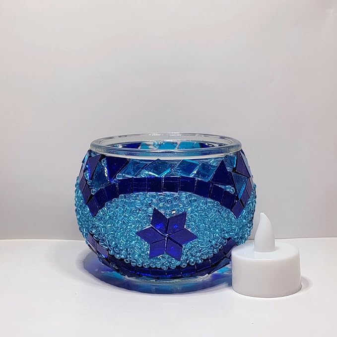 wpdash Handmade Turkish Mosaic Candle Holder Colorful Round Glass DIY Kit Romantic Ambient Night Light Home Lighting Birthday & Christmas Decoration