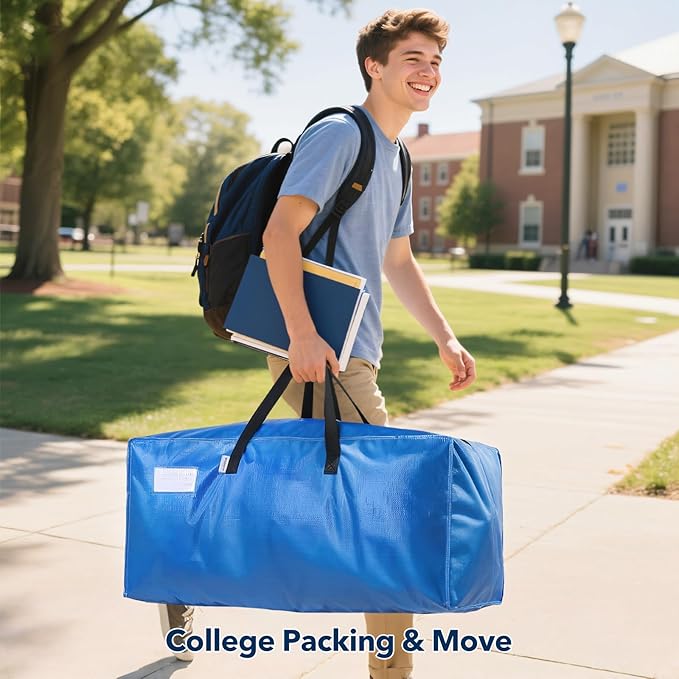 Moving Bags Heavy Duty,Extra Large Moving Bags for Travel/College Packing/Storage/Organization/Seasonal Clothes & Bedding Storage,Moving Supplies Bins,Compatible with Ikea Frakta Cart (Blue,8 Pack)