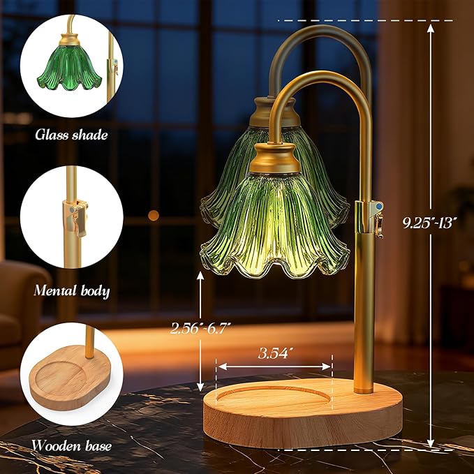 Candle Warmer Lamp with Timer & Dimmable 4-Level Brightness - Adjustable Height,for New Home Bedroom, Gifts for Women(Green 2)