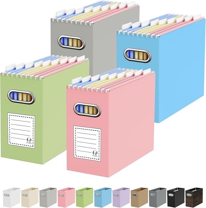 Oterri Cardboard File Organizer Box for Hanging File Folders Letter Size,File Box for Computer Desk,File Cabinet,Working Home,Office,Classroom (Colorblock, Letter Size - 4 Packs)