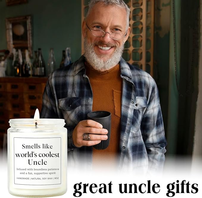 Uncle Gifts for Men, Happy Birthday Fathers Day Gift for Uncle from Niece Nephew, Funny Sentimental Present Ideas for Him - Lavender Scented Candle