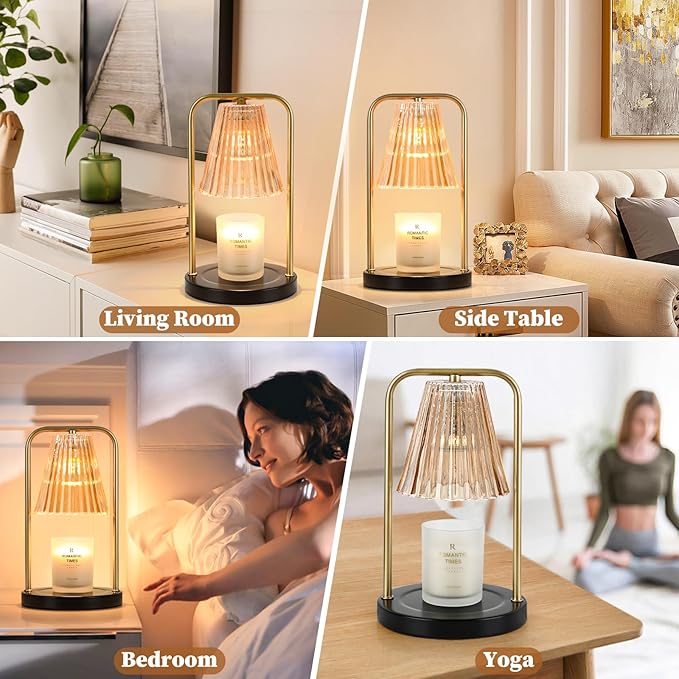 Candle Warmer Lamp for Jar Candles, Mothers Day Gifts for Mom, Vintage Electric Candle Melter House Warming Gifts Home Bedroom Decor, Dimmable Melt Warmer for Scented Wax with 2 Bulbs
