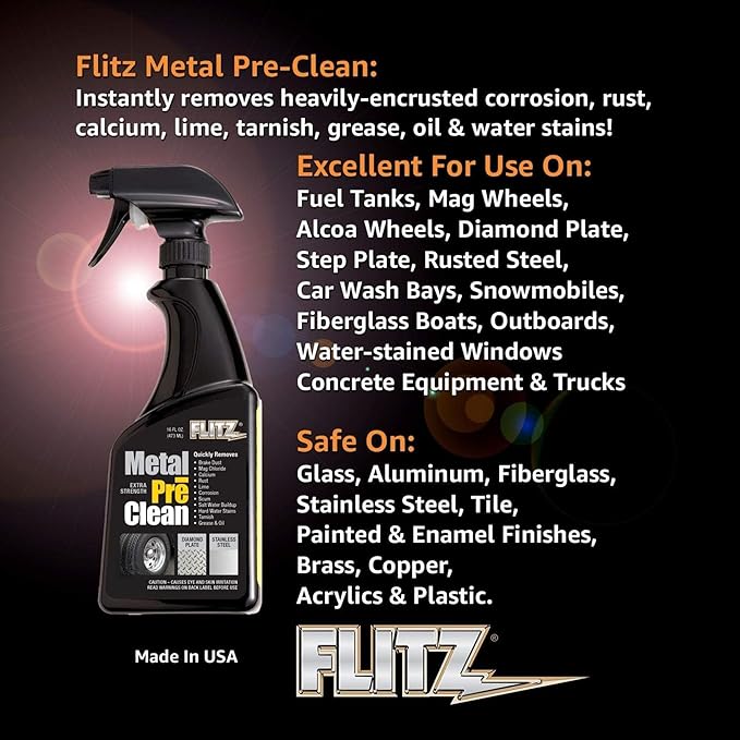 Flitz Metal Pre-Clean - 16oz of USA-Made Stainless Steel Cleaner Spray - Works on Aluminum, Brass, Copper, & More - Tarnish, Rust Remover for Metals - Non-Abrasive Aluminum Deoxidizer (3 Pack)
