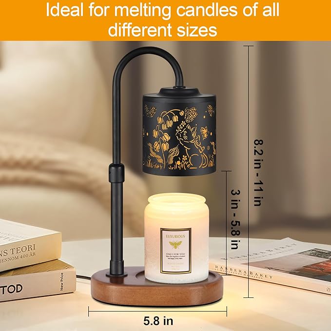 Dimmable Candle Warmer Lamp with Timer Adjustable Height for Scented Jar Candles Electric Candle Wax Melt Warmer for Home Decor Christmas Birthday Gifts for Women Mom(Butterfly+Cat)
