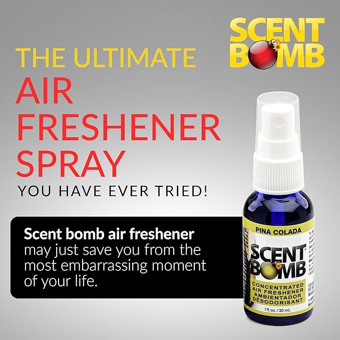 Scent Bomb Air Freshener Spray, Long-Lasting Odor Eliminator - Effective Deodorizer for Home & Car, Fresh Room Spray for Kitchen, Bathroom & Smell Neutralizer - 1 oz Pack of 4, Pina Colada Scent