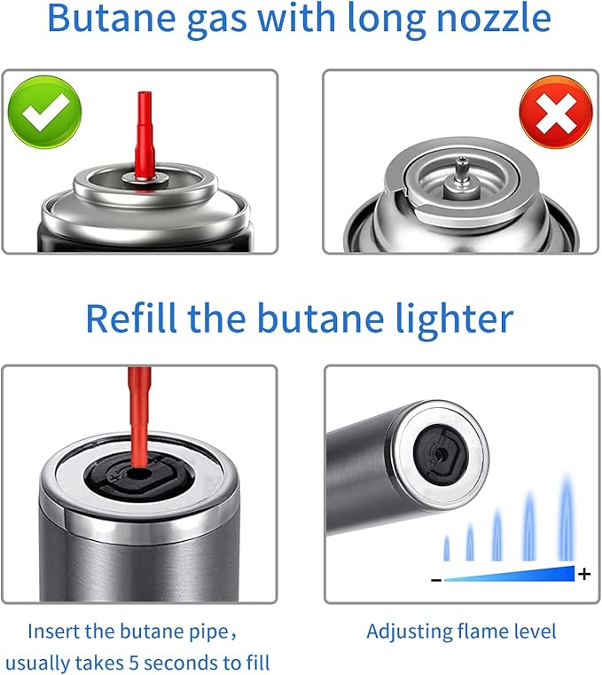 Long Grill Lighter,Refillable Butane,Windproof Flexible with Visual Fuel Window for Candles Grill BBQ Fireplaces Kitchen Camping(Butane Gas Not Included)