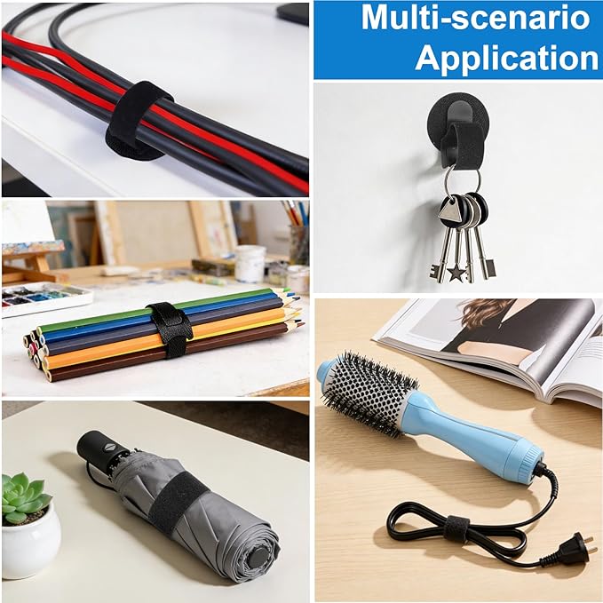 XANGNIER 50 Pair Cable Management Under Desk,Adjustable Hook and Loop Cable Ties,Self Adhesive Cord Organizer,Reusable Cord Straps for PC Computer Wire Organizer,Home Office Essentials