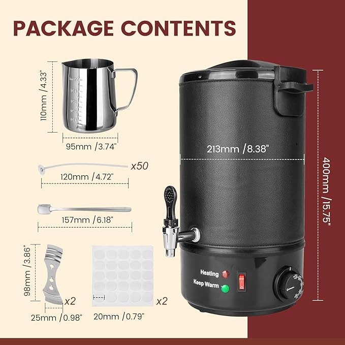 POWLAB Commercial 8L Wax Melter for Candle Making - Electric Wax Melter for Candle Making with Easy Pour Spout, Temperature Control & Quick Melt Design - Ideal for Soap, Soy Wax, Home or Business Use