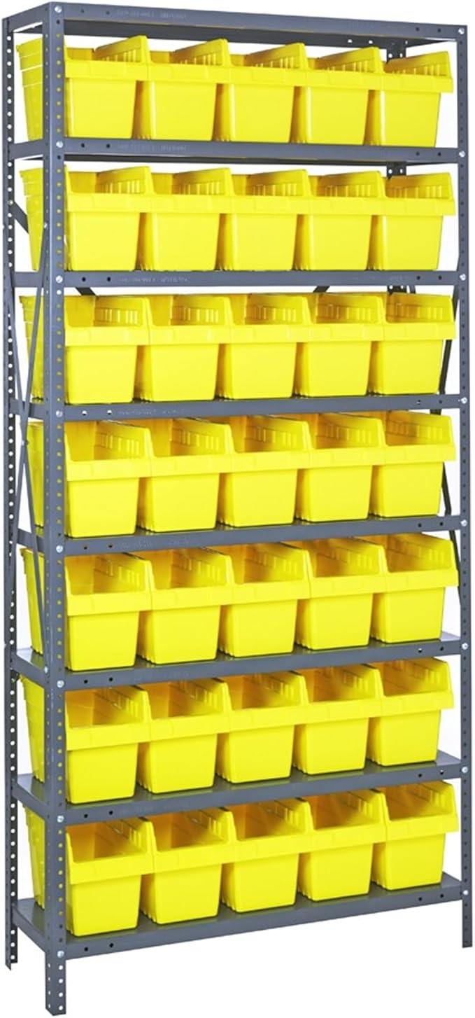 Quantum Storage Systems 1275-SB802YL Solid Heavy Duty 8 Shelves 35 STORE-MAX Yellow Bins 75" H x 36" W x 12" D