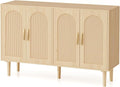 47.2" Rattan Sideboard Buffet Credenza Cabinet, Farmhouse Kitchen Coffee Bar Cabinet with Storage, Boho Accent Buffet Console Table for Entryway Living Room, Dining Room, Natural