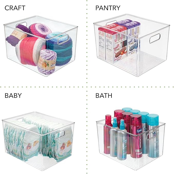 mDesign Large Plastic Storage Organizer Container Bin, Closet Organization for Hallway, Bedroom, Linen, Coat, and Entryway - Holds Clothing, Blankets, and Accessories, Ligne Collection, Clear