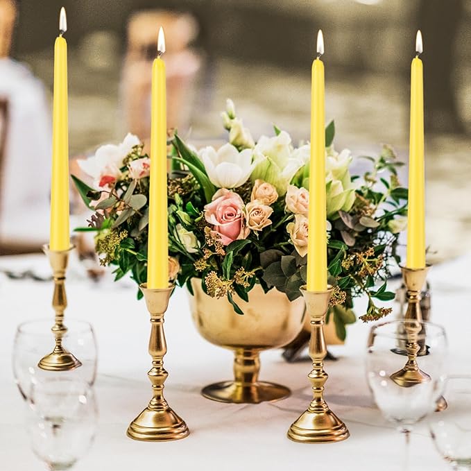 KONNI 0.87×10 Inch Yellow Taper Candles, Unscented and Smokeless Tall Candlesticks, 10 Pack Tapered Candles with Cotton Wicks, Long Burning, Ideal for Weddings, Dinner Parties, and Home Décor
