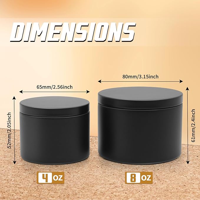 24-Pack Candle Jars, 12pcs 8oz + 12pcs 4oz Candle Tins with Lids, Empty Candle Jars for Making Candles Bulk Candle Containers - Matte Black