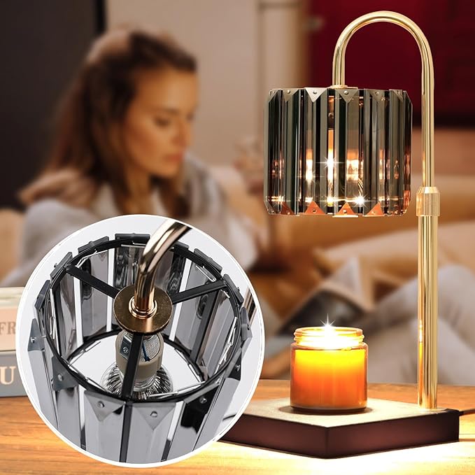 Yuichoy Candle Warmer Lamp with Timer, Dimmable Electric Candle Wamer Adjustable Height, Gifts for Women Mom, Glass Modern Candles Melter Lamp, Black