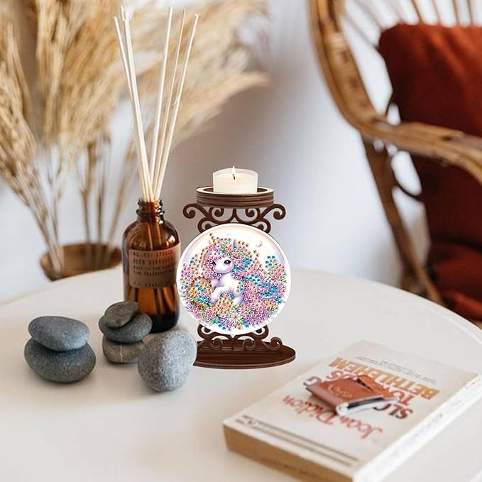 TDFERAN Diamond Painting Candlestick Holders Diameter 5cm Paint by Numbers Kit for Adults Candle Holders Dining Table Decor Candle for Table Sticks Holder Decor Unicorn