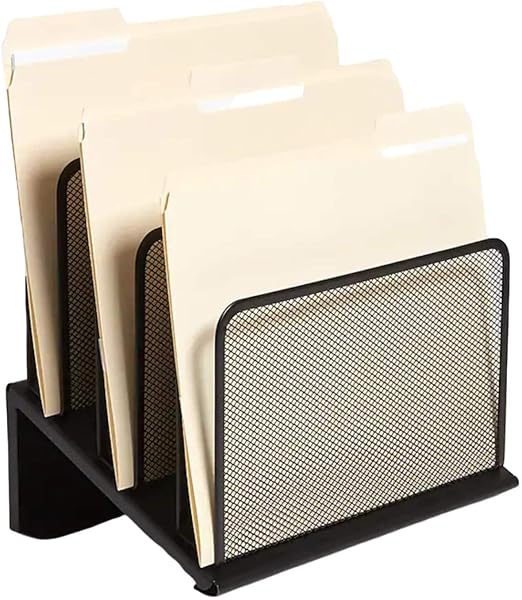 1InTheOffice Metal Mesh File Organizer, Black Wire Mesh 5 Section Incline Sorter, Black Finish