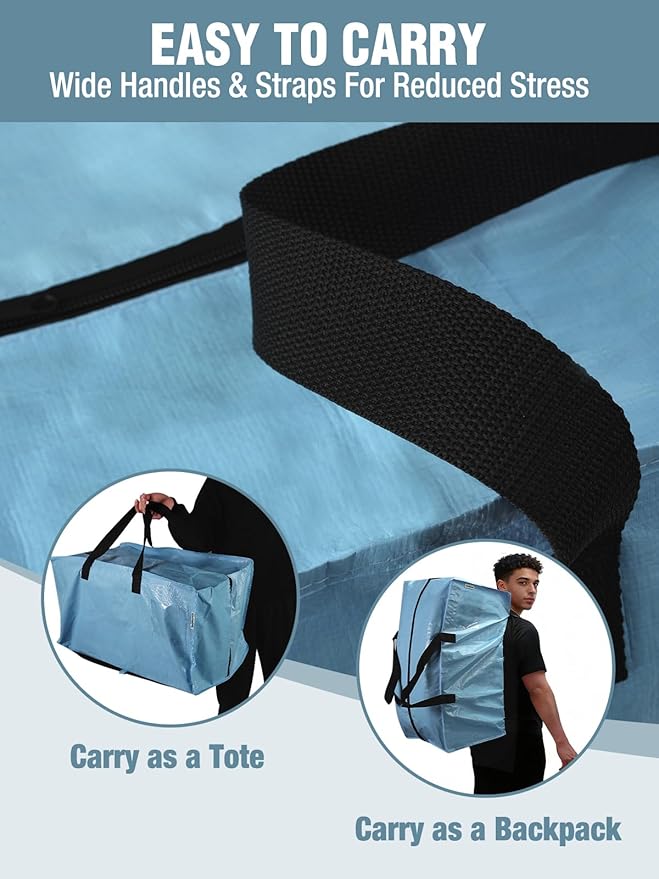 WORKPRO 1 Pack Extra Large Moving Bags with Zippers & Carrying Handles Backpack Straps, Heavy-Duty Storage Tote for Space Saving & Storage, Alternative to Moving Box (Dusty Blue)