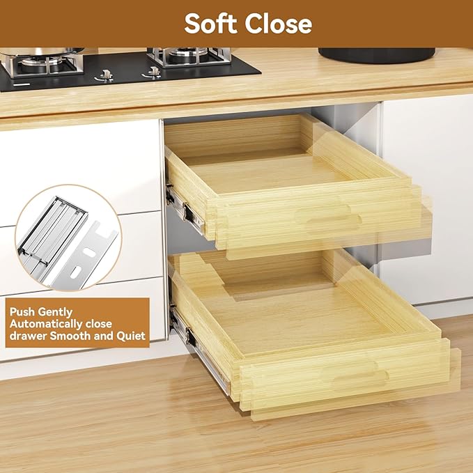 Pull Out Cabinet Organizer, Soft Close Wooden Drawer Storage Shelves for Kitchen, Durable Base Cabinet Solution for Pantry (18”W*21”D)