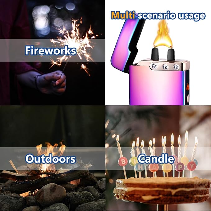 Electric Lighter Plasma Lighters USB Rechargeable Lighter with LED Battery Indicator No Butane Windproof Lighters IdWD867eal for Candles, BBQ, and Travel (Color)