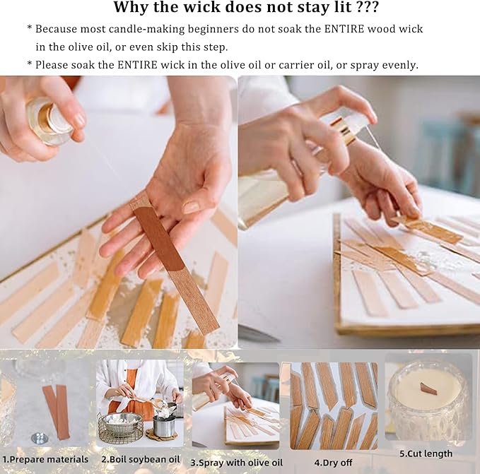 Thick Candle Wood Wicks 0.75 x 5.12 inch Wooden Candle Wicks for Candle Making - 100PCS Natural Candle Wick Smokeless Crackling Wood Wicks with Wick Clips Holders Metal Base