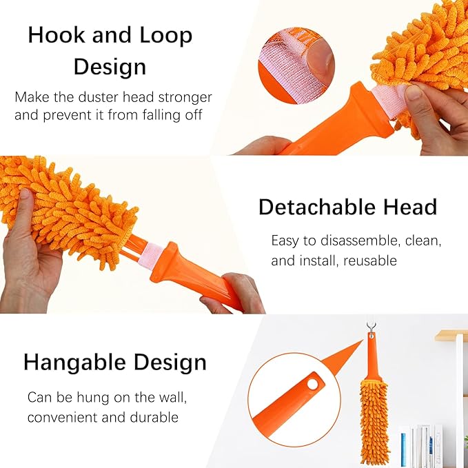 Gap Cleaning Feather Duster - 1 Pack 100 inch Telescoping Gap Dust and 2 Pack 15 inch Gap Cleaning Hand Dusters, Microfiber Feather Duster for House Hold