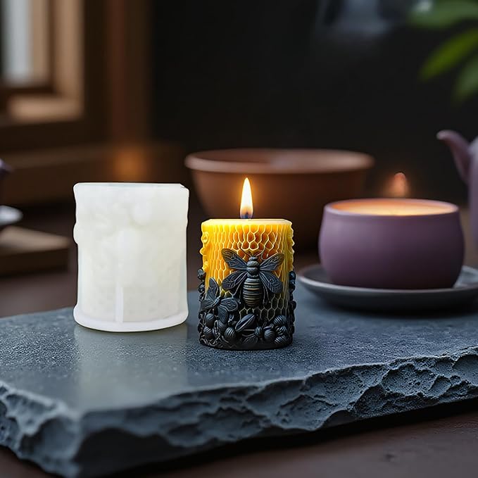 Honeycomb Cylinder Silicone 3D Flower & Rose Mold - Peony & Candle Mold for Resin, Clay & Soap Making - Craft Supplies