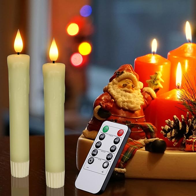 PChero Real Wax LED Flameless Taper Candles with Remote Timer, 6.4 Inch Ivory LED Candlesticks Battery Operated with 3D Flickering Flame for Christmas Window Halloween Wedding Party Home Decor