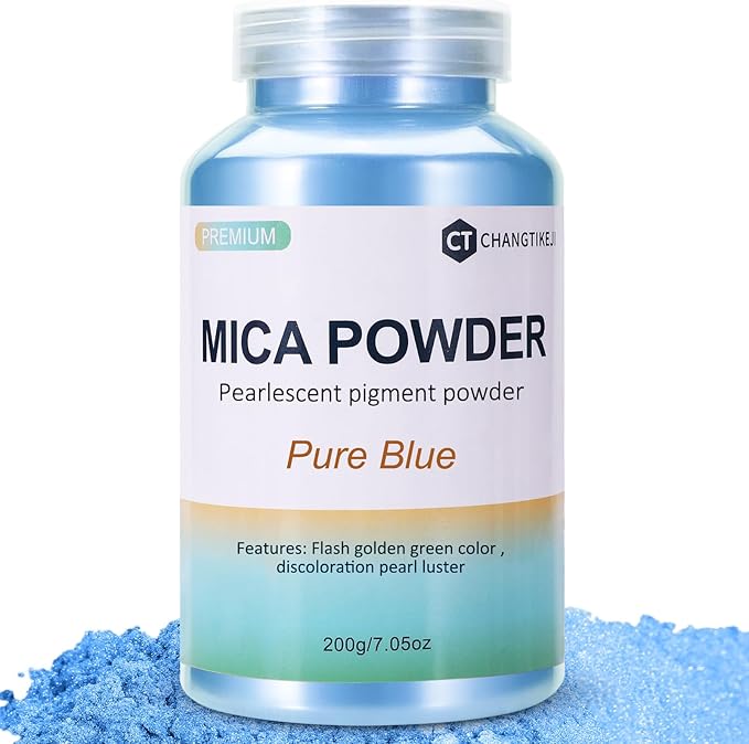 Mica Powder,200g/7.14oz Large Jar,Pure Blue Mica Powder Pigment for Epoxy Resin，Lip Gloss，Paint，Dye，Soap Making，Nail Polish,Candle Making,Bath Bombs