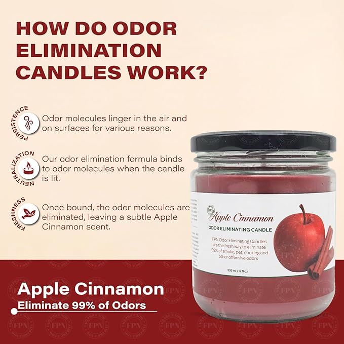 Candle Set Apple Cinnamon Odor Eliminating – 2 Pack 12 oz Soy Wax Candles for Home – Long-Lasting Clean Burn Aromatherapy Candles for Bedroom, Living Room, Bathroom & Office