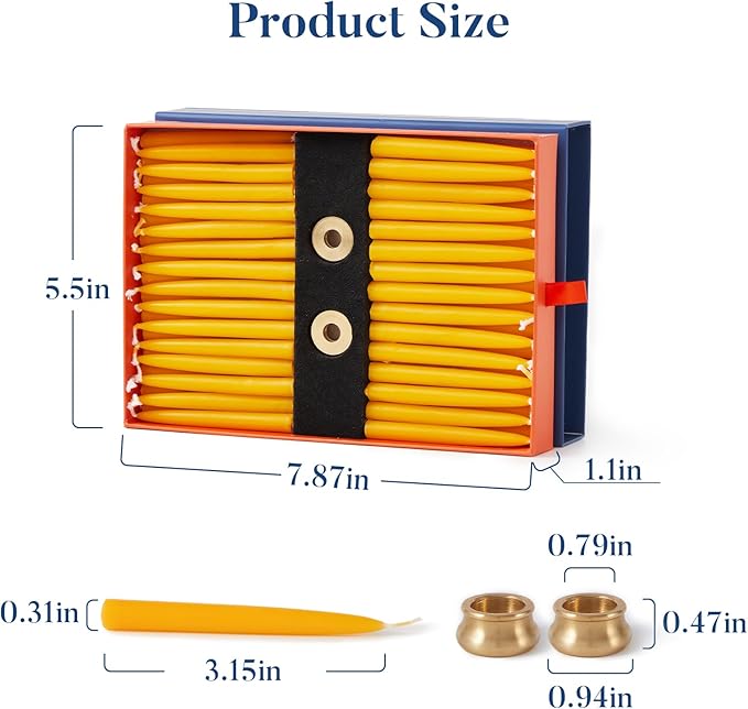 Crenovo 20 Minute Beeswax Meditation Candles, 60 Pack Mini Taper Candles with Brass Holder, Dripless, Smokeless, Gift-Ready Packaging for Meditation and Prayer