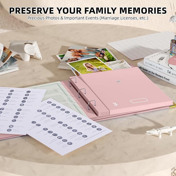 3-Ring Folder Organize Sturdy Hardboard Important Document Organizer with Expanding Pockets for Home, School, Office Use (Pink)