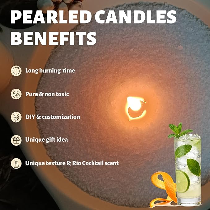 Rio de Janeiro Wine Scented White Pearled Candle 18oz Luxury Sand Candle Granulated Wax - 30 Cotton Wicks – Wax for Candle Making Decorative Candles Smooth and Clean Burning Lasts up to 120 Hours