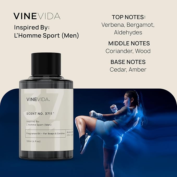 VINEVIDA [4 Oz] Inspired by: L'Homme Sport (Men); Fragrance Oil for Candle Making and Soap Making - Premium Candle Scents for Soy Candles
