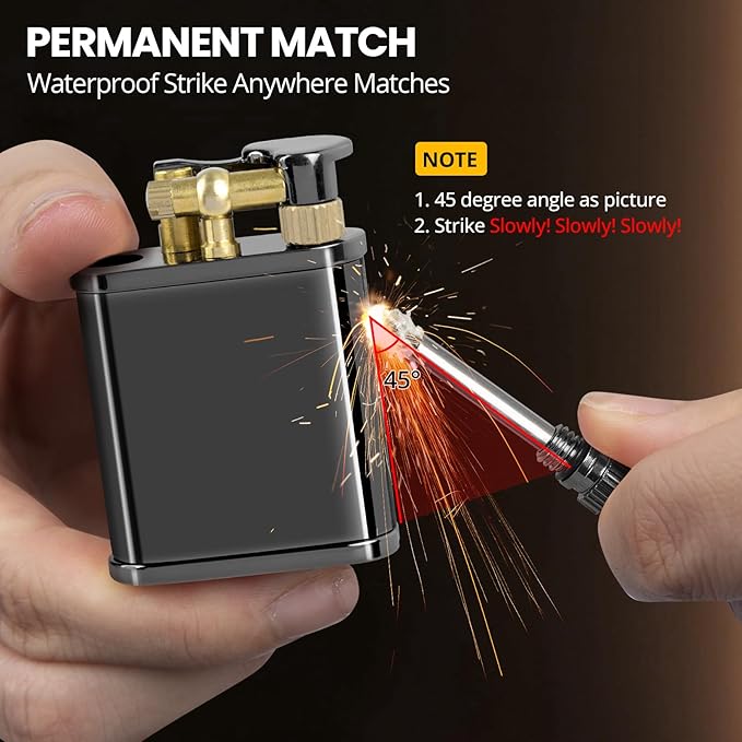 CHOICEDC Vintage Trench Lighter, Permanent Match, Cool Pipe Lighter, Unique Metal Lighters, Antique Kerosene Lighters Fluid Refillable, Reusable Waterproof Forever Matches, Classic Gift for Men,Black