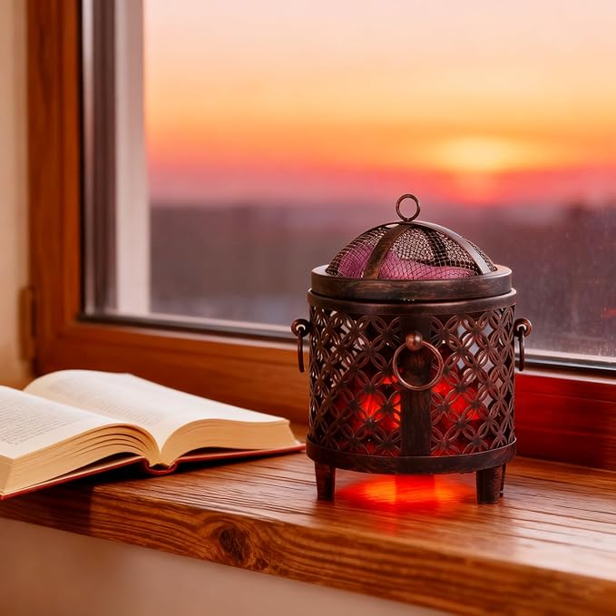 Dicimi Vintage Electric Wax Warmer for Scented Wax Melts - Flickering Fire LED Candle Warmer, Multi-Function Oil Warmer for Essential Oils, Safe Flameless Home Decor with 60-Day Warranty