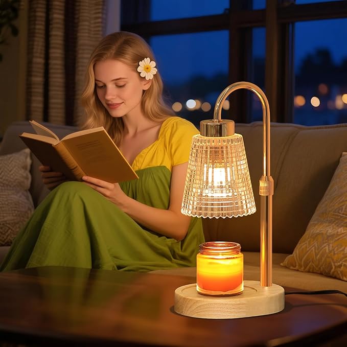 MEIXISUE Gold Candle Warmer Lamp with Timer and Dimmer,Fragrance Electric Wax Melt Warmer with 2 Bulbs,Scented Jar Lamp,Mother's Day/Birthday/Christmas Gifts for Mom/Wife,Home Decor,Adjustable Height